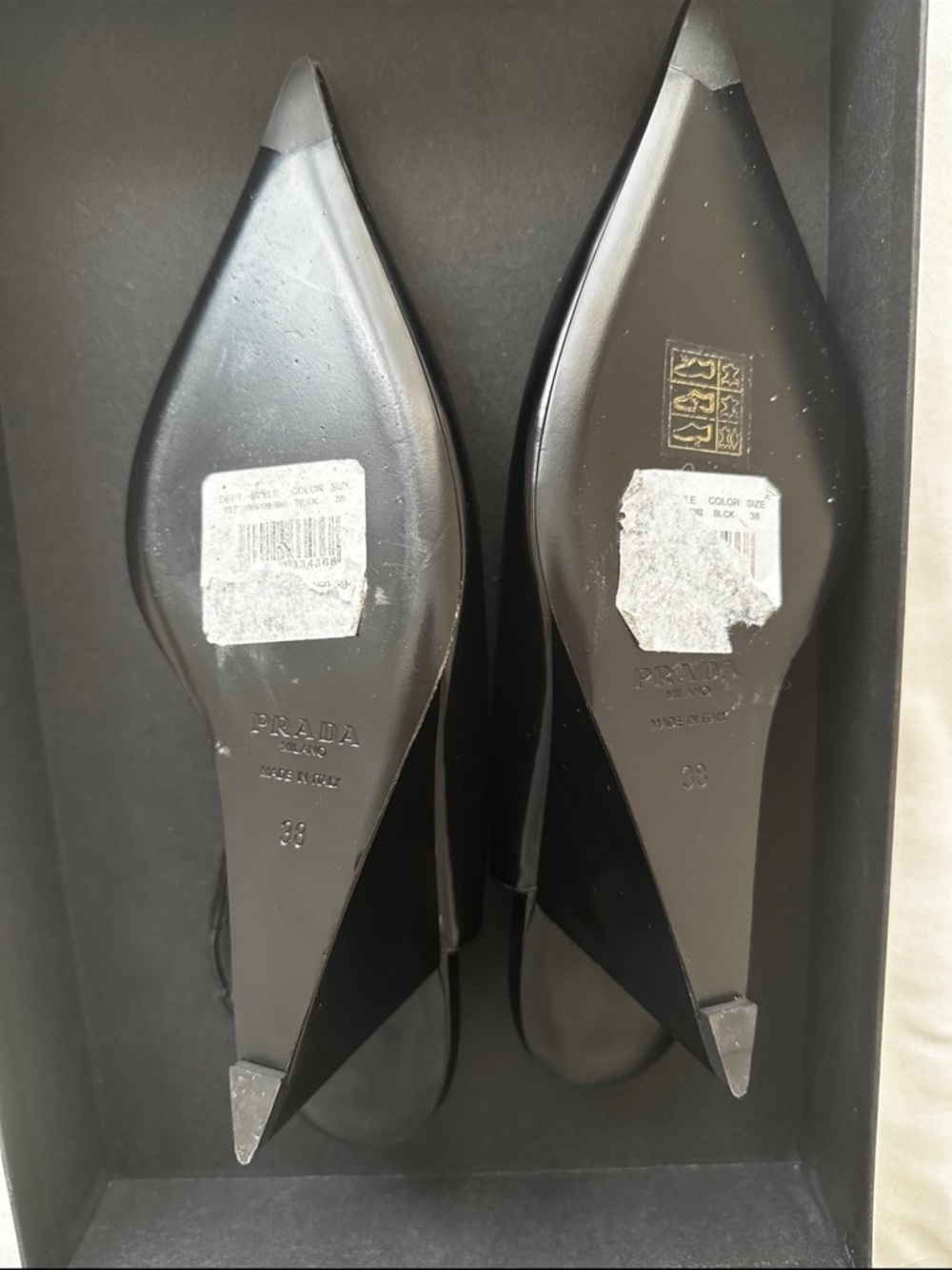 Prada Black Pointed Patent Slingback Pumps with Logo Plaque - Picture 4 of 4